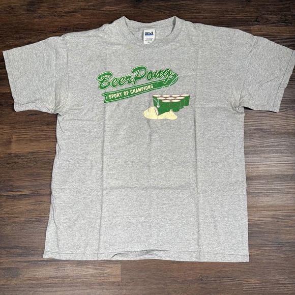 Anvil Other - Beer Pong‎ Shirt Mens Large Gray Sport of Champions Party Game Graphic Tee